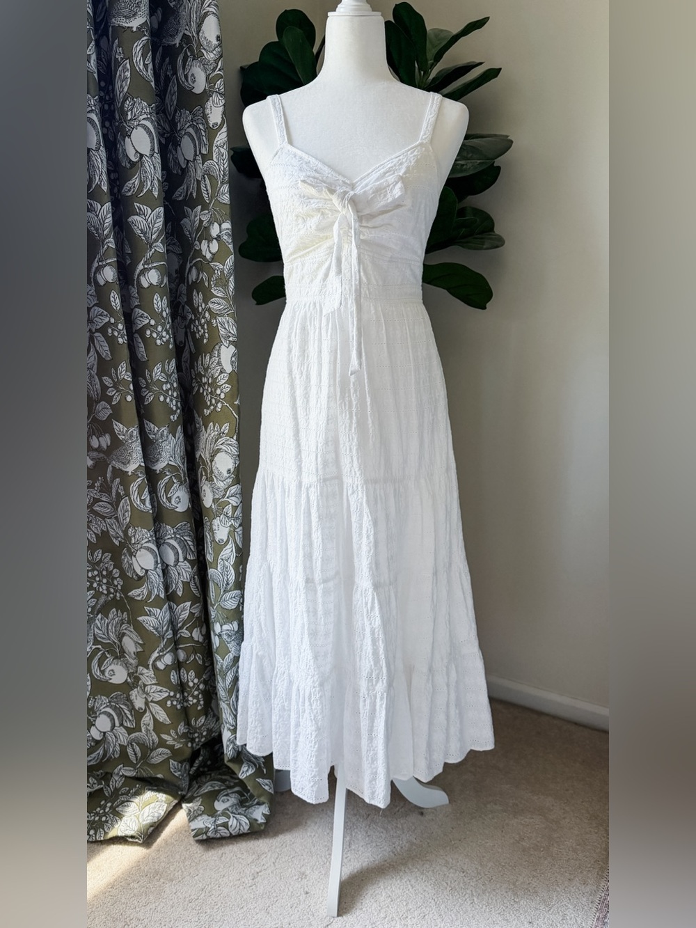 Likely White Eyelet Spaghetti-Strap Maxi Dress with Tie Front